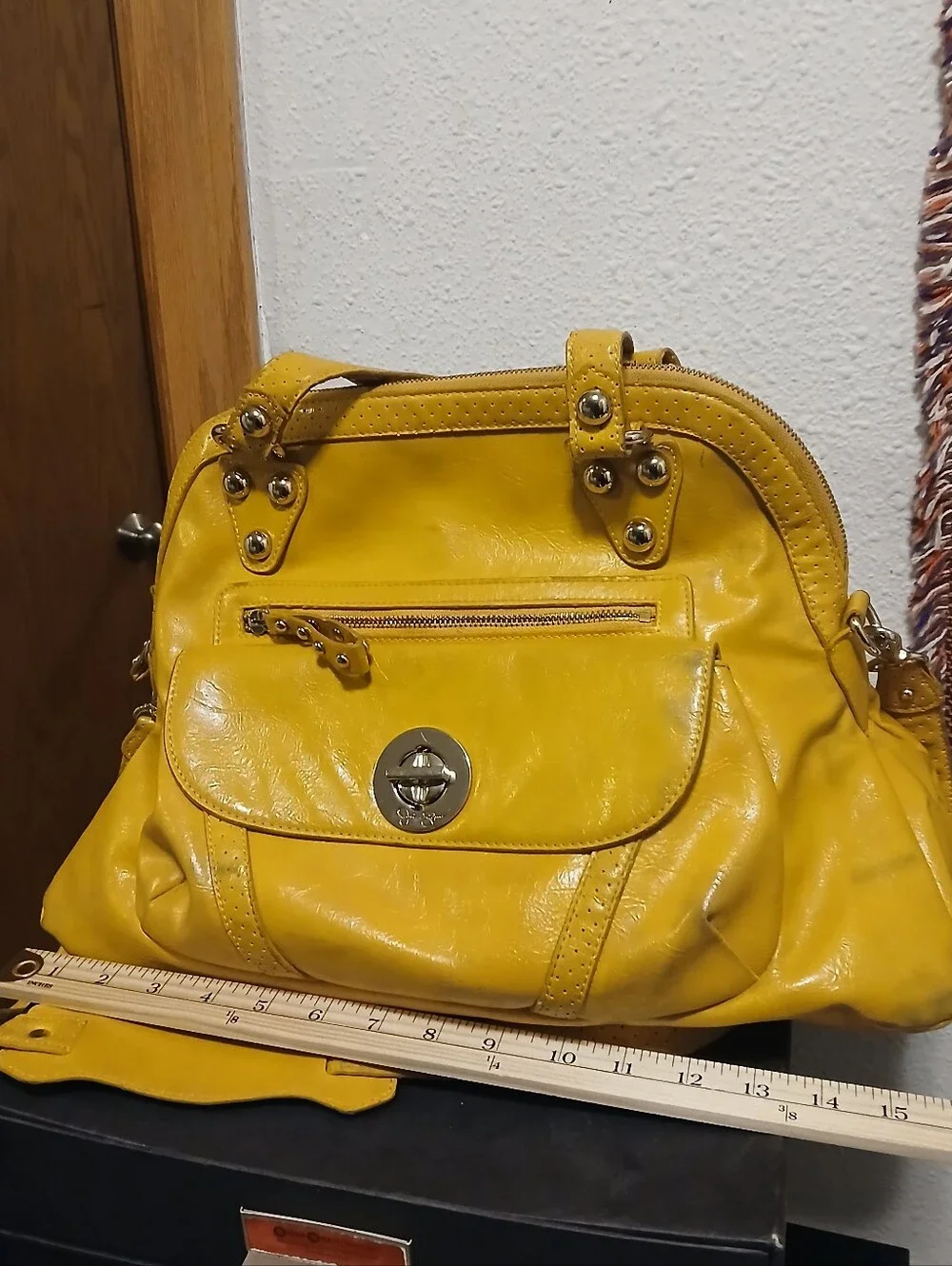 Jessica Simpson Yellow Faux Leather Satchel Crossbody Bag Vintage Style